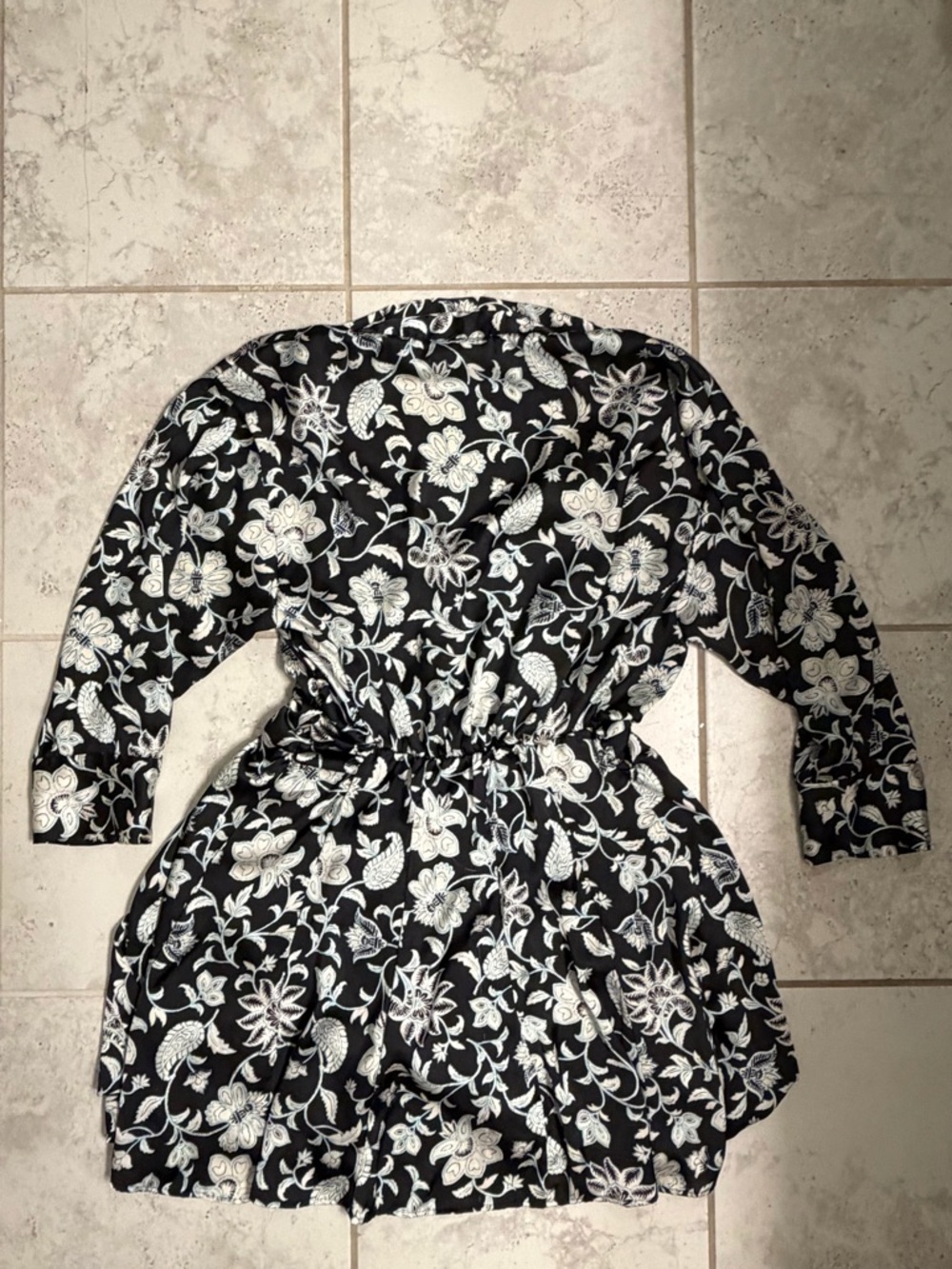 Zara | Black Floral Long-Sleeve Satin Boho Midi Shirt Dress | Sz XL - Picture 5 of 10